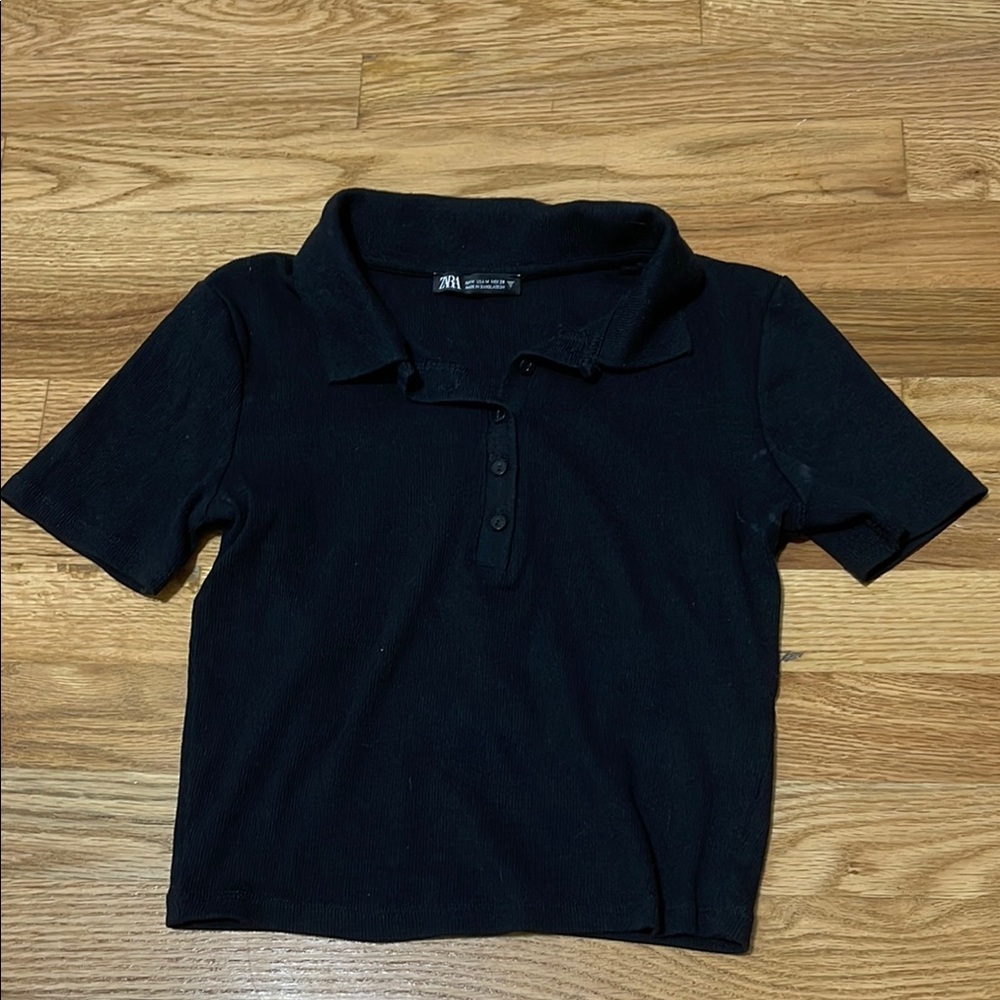 Zara Black Polo Classic Knit Top - Size M